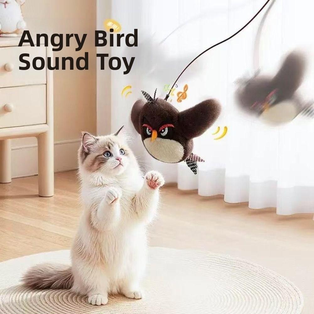 Electronic Flapping Bird Sparrow Cat Toy USB Charging Hangable Interactive Flying Bird Cat Toys Vivid Chirping Touch-Activated