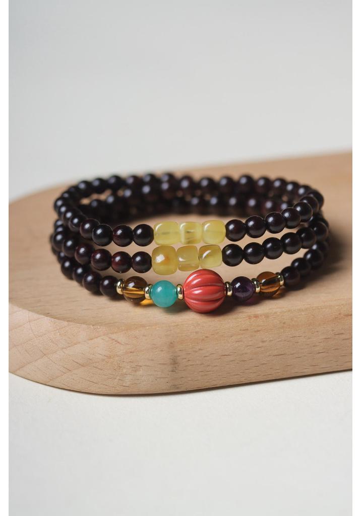 Small-Leaf Rosewood Buddhist Beads Bracelet - 0.8 Multiloop for Men & Women