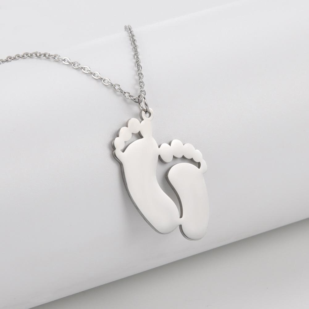 Baby Footprint Necklace Chain Gift for Women Man Father Mother Stainless Steel Jewelry