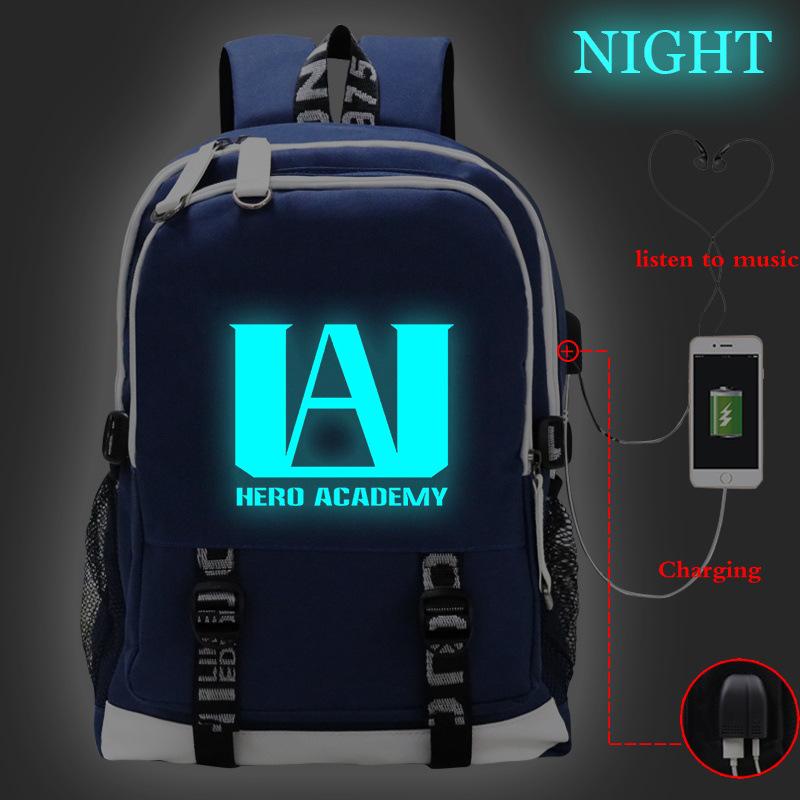My Hero Academy Anime Peripheral Printing Backpack USB Interface Multifunctional Student School Bag Luminous