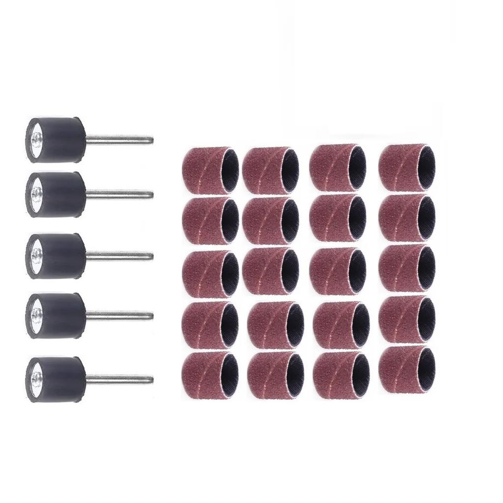 20PCS Sanding Drum 40/80/120/150/240/320Grit Sanding Drum Ring With Rod Abrasive Rotary Grinding Head With Extension Rod