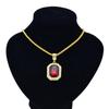 Inlaid Diamond Square Ruby Necklace Hip Hop Men'S Pendant Red Stone Pendant Vintage Jewelry Costume Accessories