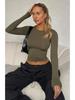 Women's Casual Solid Color Long Sleeve Round Neck Tight T-shirt