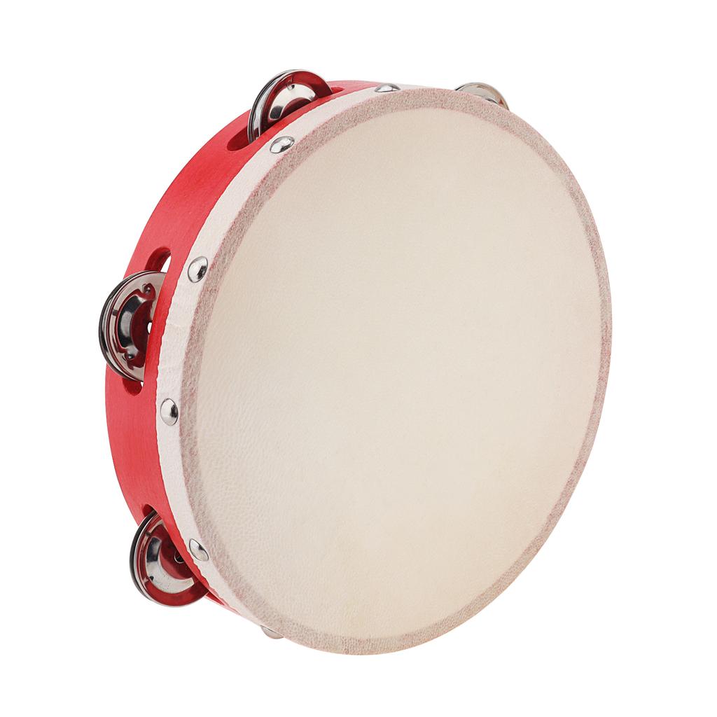 6 / 8 / 10 Inch Sheepskin Drumhead Wood Tambourine For Church Party KTV Wedding, Single Row Jingle Bells Red Hand Drum