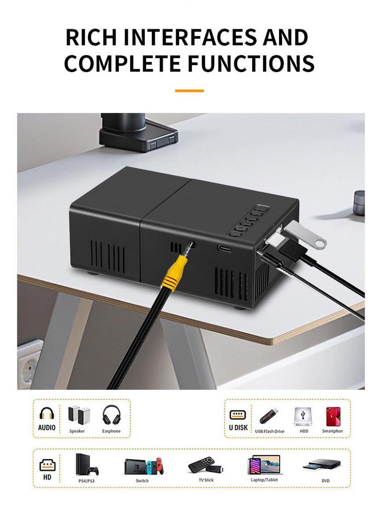 YG300S Mini Portable Projector for Kids and Home Entertainment, 1080p Support