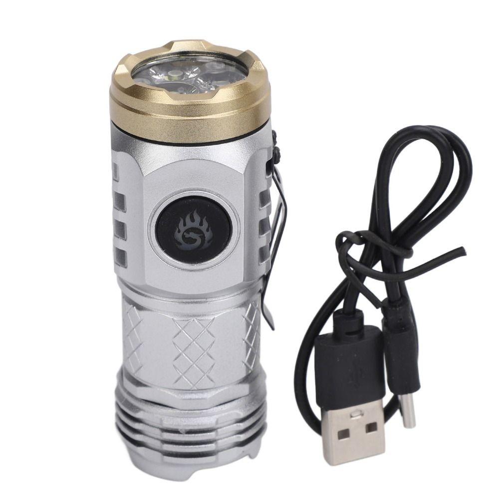 Durable Mini LED Flashlight Multiple Modes Super Bright Rechargeable Flashlight Three-Eyed Flashlight Camping