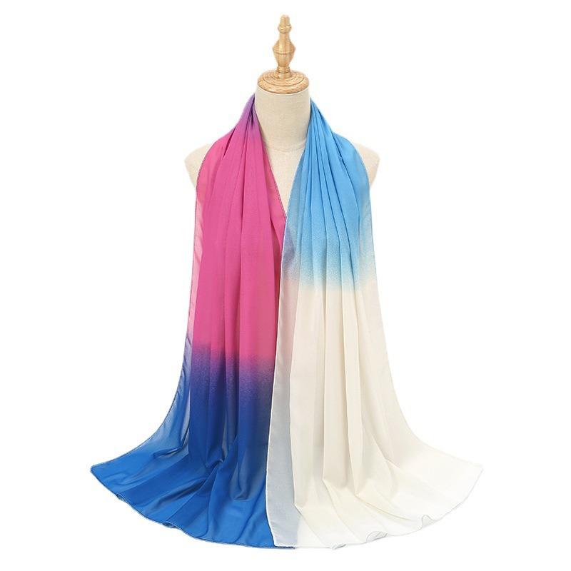 New solid color versatile dance gradual change chiffon silk scarf, summer thin decorative travel sunscreen shawl women