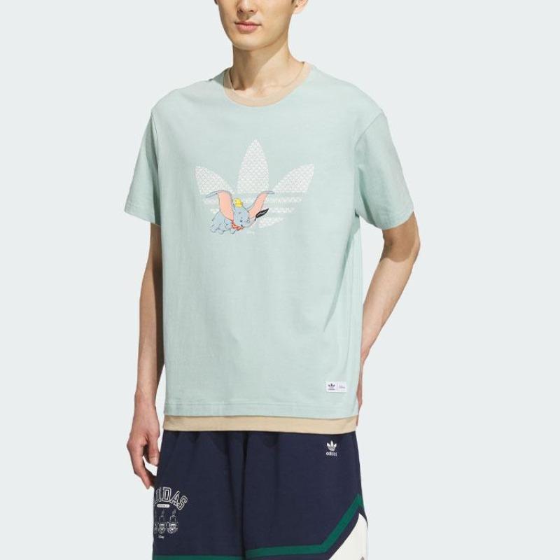 adidas Originals X Disney Dumbo Abbigliamento Sportivo Fantasia Cartone Animato Stampa Logo Color Block Maglietta a Maniche Corte Unisex Top Verde Fumo IN1073