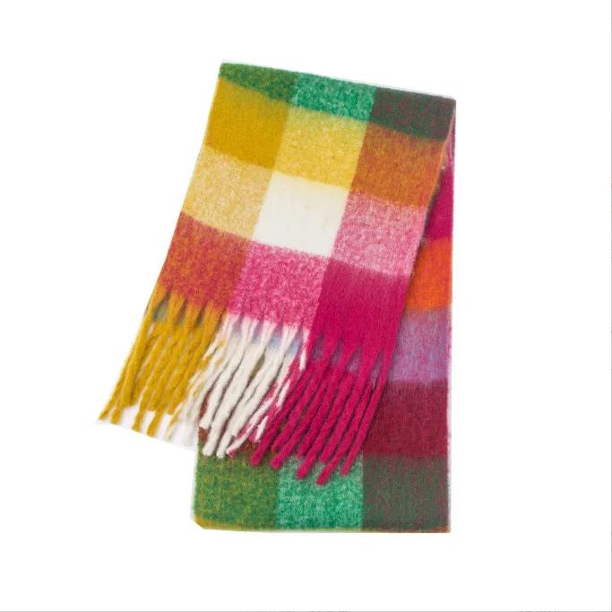 Winter Thick Warm Scarf Women Cashmere Shawl and Wraps Pashmina Neckerchief Bufanda Female Rainbow Hairy Tessel Echarpe New