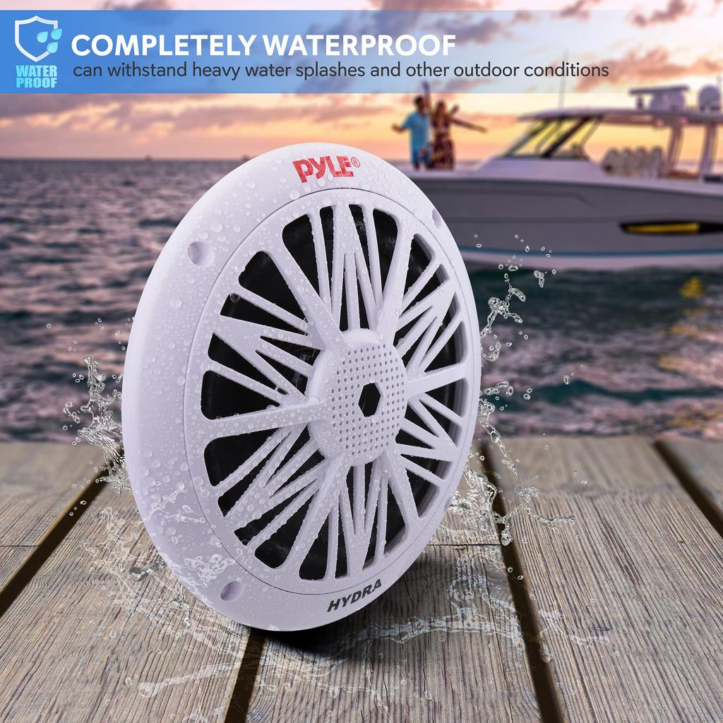 Pyle Recessed Fully Waterproof Car 2-Way Full Range Speakers Double Cone Marine Speakers 6.5