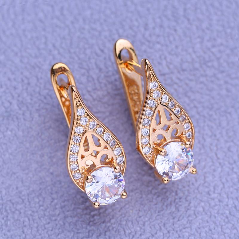 LSOOYH Clip Earrings Rose Gold Color Fashion Earring For Women Hollow Cubic Zirconia Stud Earrings Jewelry