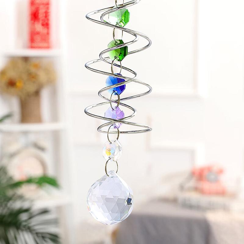 Spiral Tail Wind Spinner Suncatcher  Ball Stabilizer Chakra Bead Hanging Kinetic Wind Chimes Rainbow Maker Garden Decor