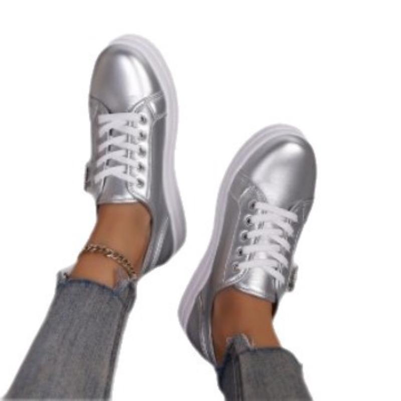 Large Size Casual Single Shoes Women's New Round Head Lace-up Thick-soled Casual Viscose Shoes Single Shoes
