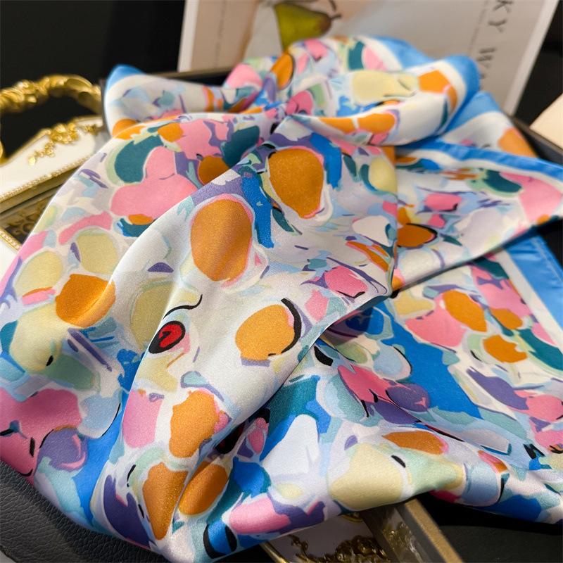 2025 New Luxury Fashion Print 70*70cm Square Scarf Women Soft Satin Hairband Neckerchief Tie Female Headband Foulard Bag Ribbon