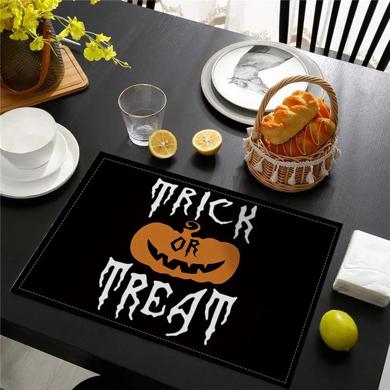 6PC Halloween Pumpkin Black Cat Placemats Festival Kitchen  Linen Dinning Table Mats Bowl Coffee Cup Pads Mats Home Decor