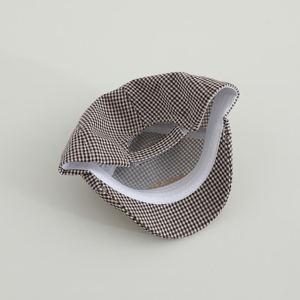 Retro Plaid Baby Beret – Spring/Summer Sun Hat with Embroidered "23" for Infants & Toddlers