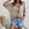 Hauts Tricotés pour Femmes Col V Manches 3/4 Design Tricoté Ajouré Hauts Pull Couleur Unie Coupe Ample Tops Cache-Maillot