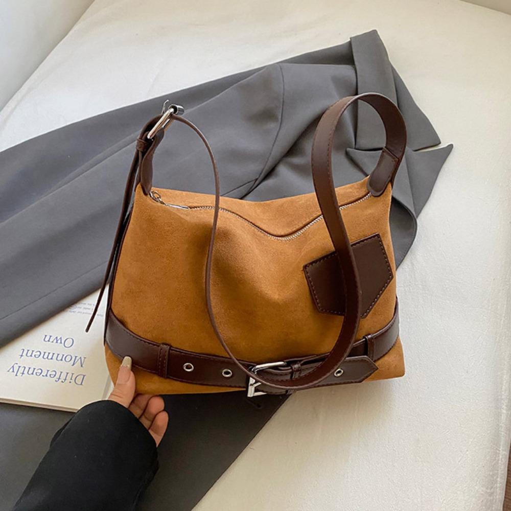 

Tote Bag Suede Tote Bag Solid Color Underarm Packs Sweet Matte PU Hobo Bag Office Worker коричневый