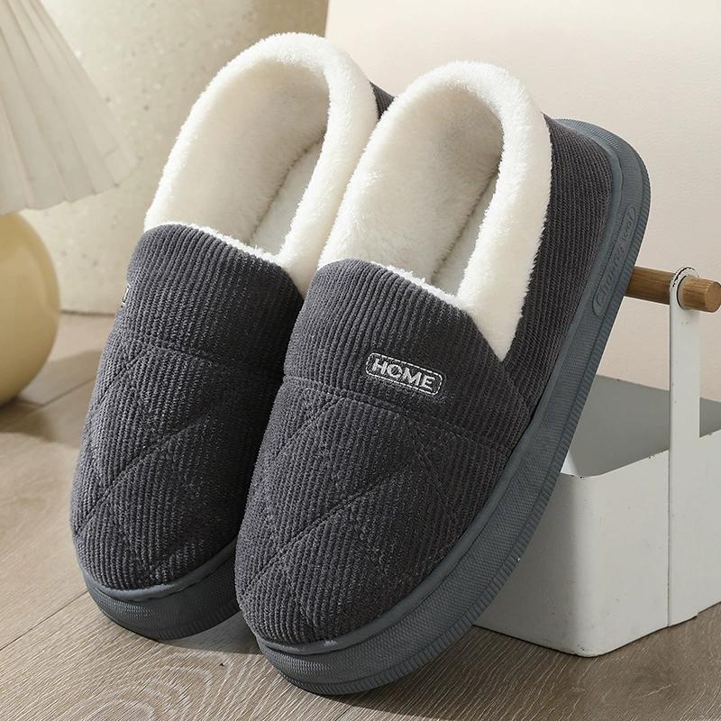 Corduroy Cotton Slippers for Women Home Warm Shoes Soft Plush Anti-slip Couples Indoor Warm Non-slip Slides Footwear