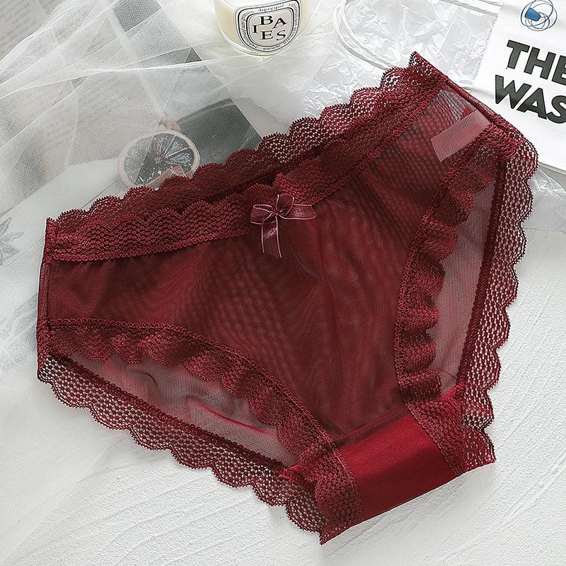 Lace Edge Women's Seamless Sexy Mesh Panties with Bowknot