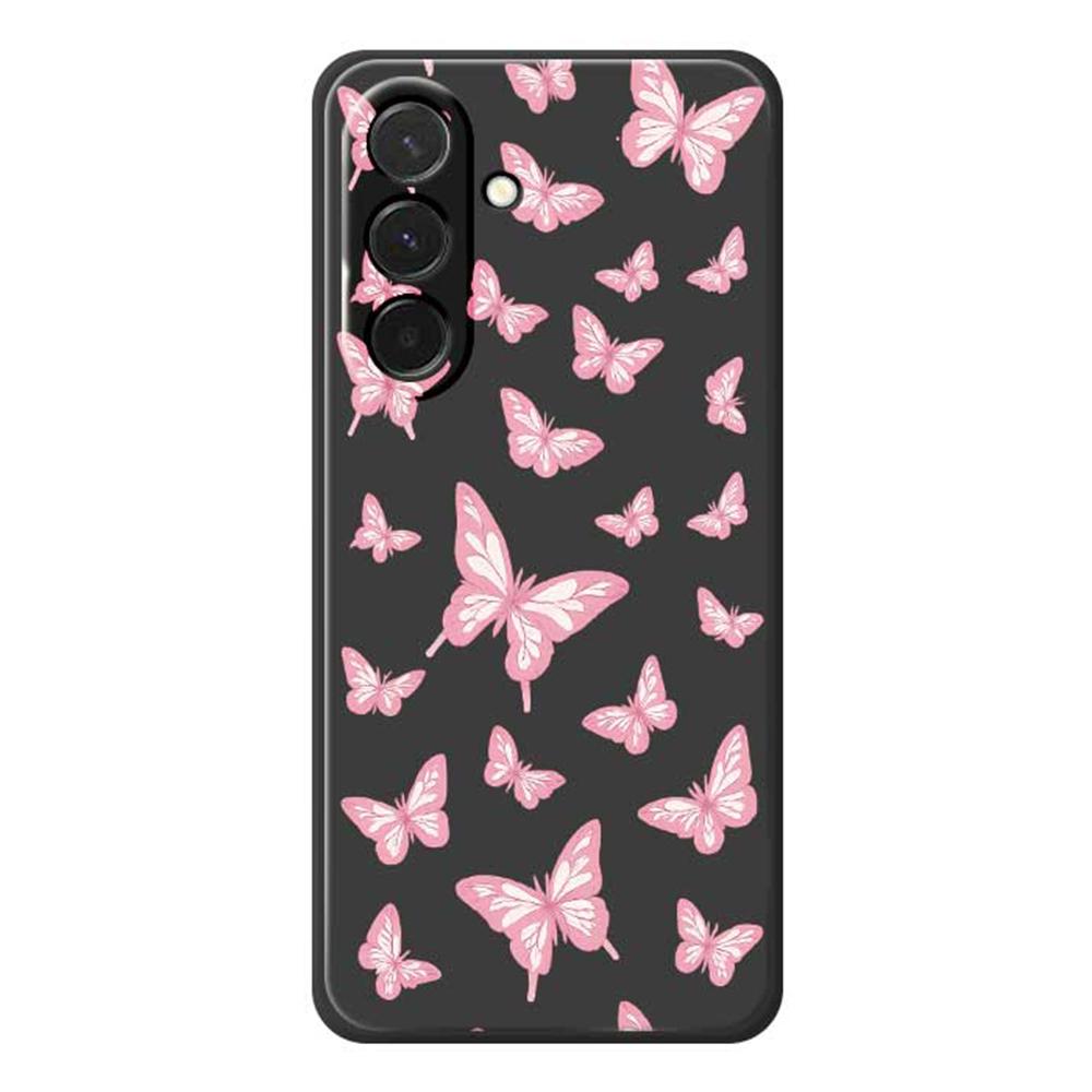

For Samsung Galaxy A36 5G Case Pink Butterflies Pattern Printing Straight Edge TPU Phone Back Cover Black
