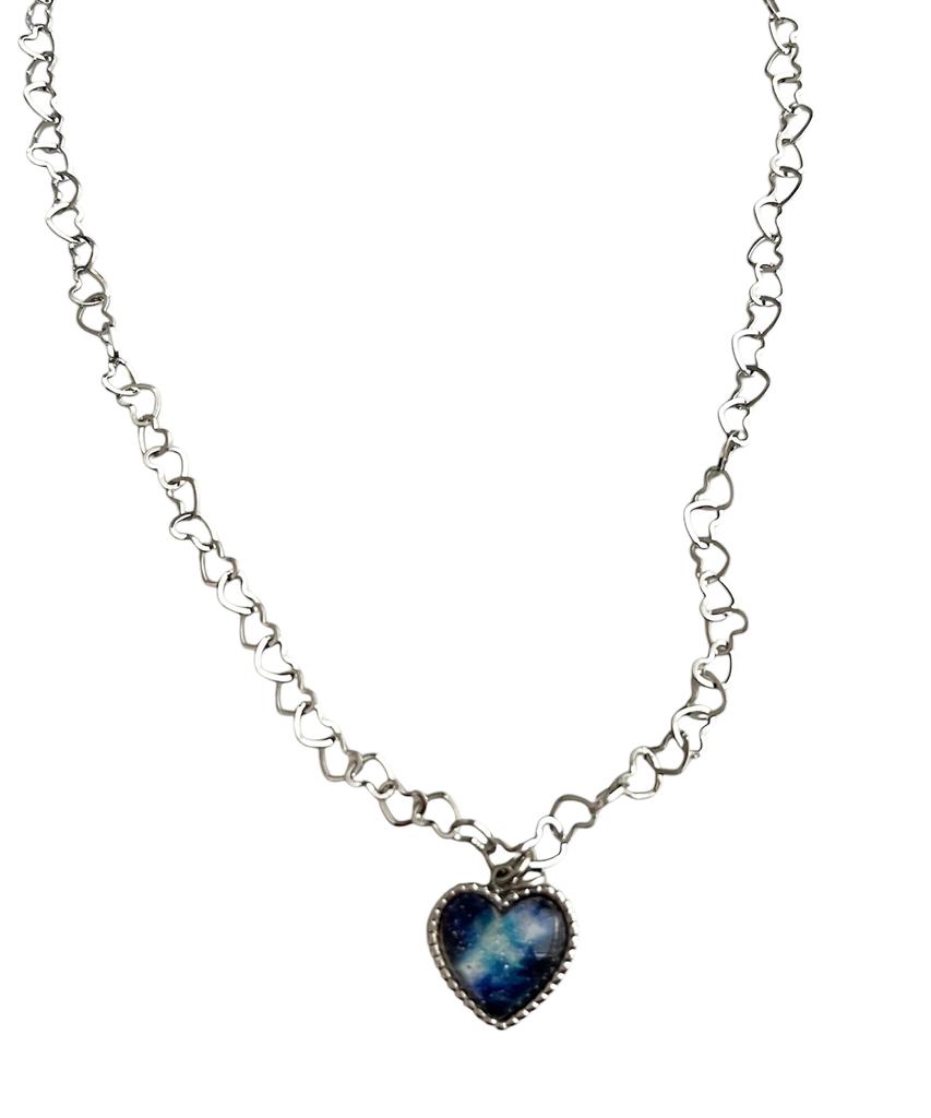 Sk8Er Rock Aurora Love Heart Chain Surgical Steel Necklace