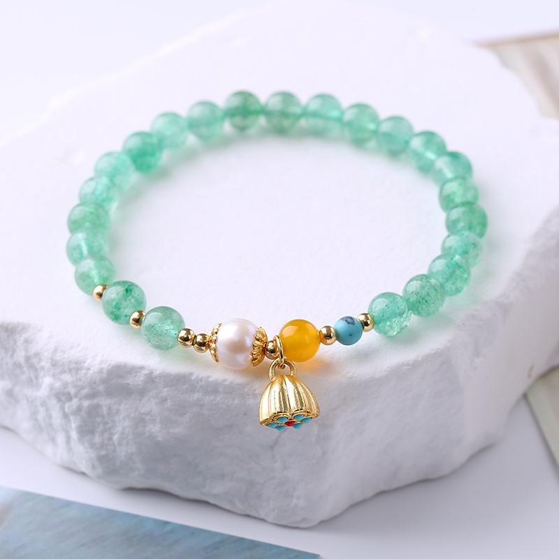 Natural Crystal Bracelet, Green Strawberry Crystal Bead Bracelet. Bangles Women Fashion Jewelry Accessories Gift