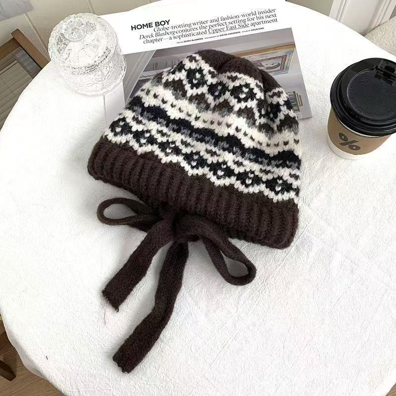 

Versatile wool knitted hat autumn and winter women s retro simple bag hat warm ear protector winter hat Standard