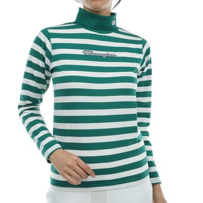 Long T-Shirt Long Sleeve Antibacterial Odor Control Stretch Thermal Script Logo Turtleneck Shirt Women's Golf CW-YG408 Green