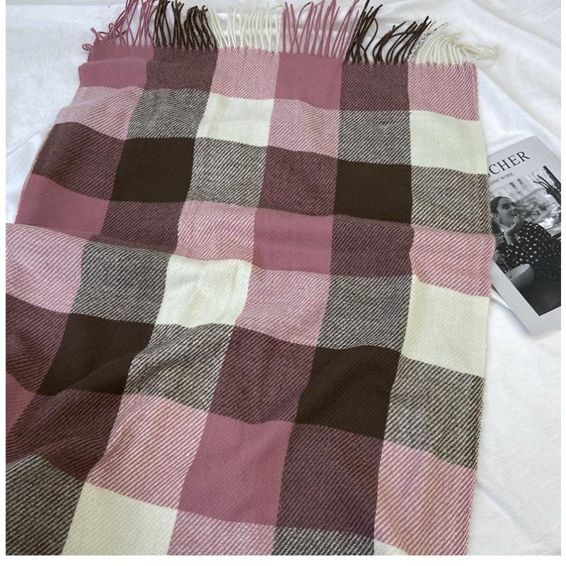 Geometric Plaid Scarf - Windproof Warm Winter Scarf with Fringe Edges, Unisex Elegant Casual Scarf for Women Fall Winter Fashion Accessory