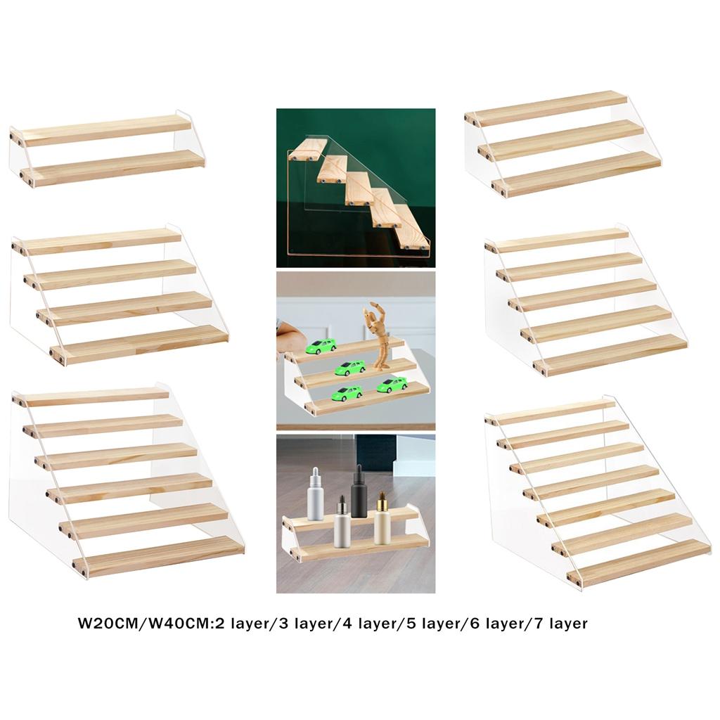 Acrylic Wooden Display Stand Shelf Glasses Cosmetic Doll Ladder Riser Stand