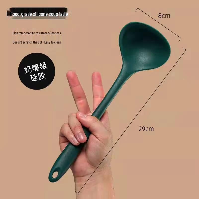 Hochtemperatur-Beständiges Silikon Küchenutensilien-Set: Spatel, Schöpfkelle, Schaumlöffel und Reislöffel für Antihaftpfannen.