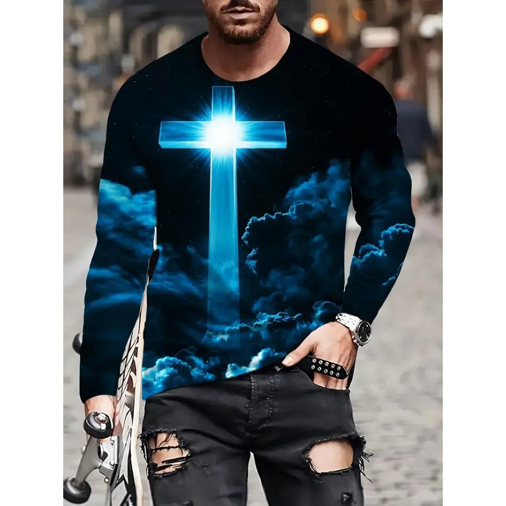 Fashionable 3D Letter Printed Men's Street Trendy Round Neck Long Sleeved T-shirt
