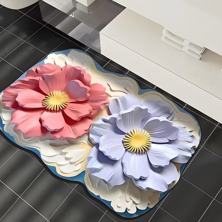 Light Luxury Three-dimensional Vision Flower Diatom Mud Floor Mat, Toilet Door Water Absorption Non-slip Foot Mat, Door Mat