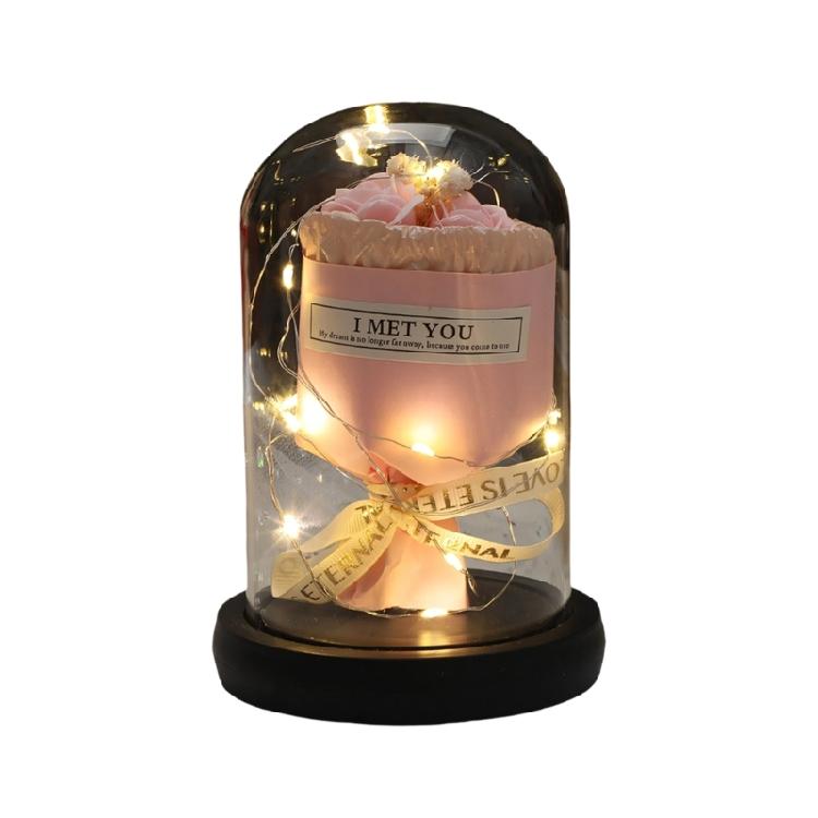 

Artificial Rose Flower Built in LED String Light Everlasting Polyester Rose Flower for Dining Table Bookshelf Display
