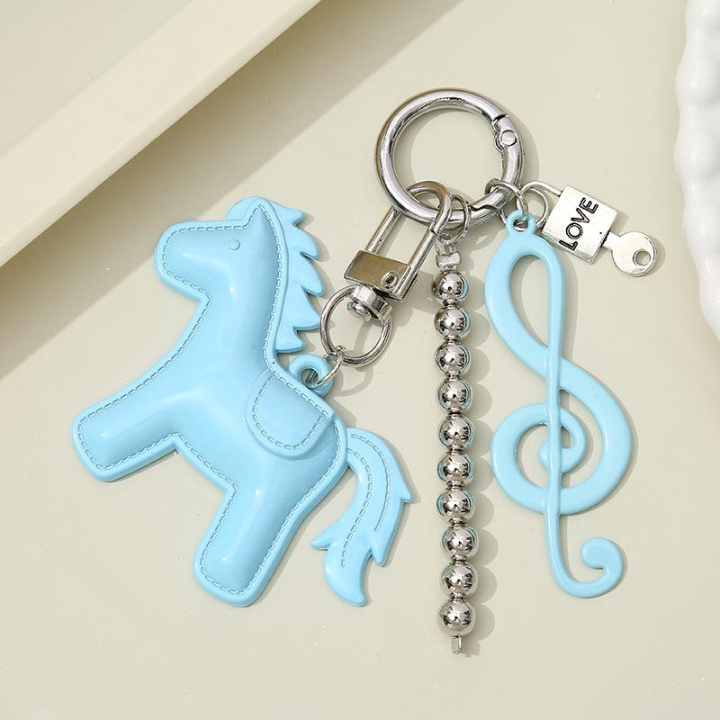 Cute Colorful Pony Musical Note Bead Pendant Keychain Creative Horses Baked Paint Alloy Backpack Decoration Pendant Accessories