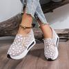 Women's Korean Style Breathable Mesh White Slip-On Mid-Heel Platform Casual Shoes