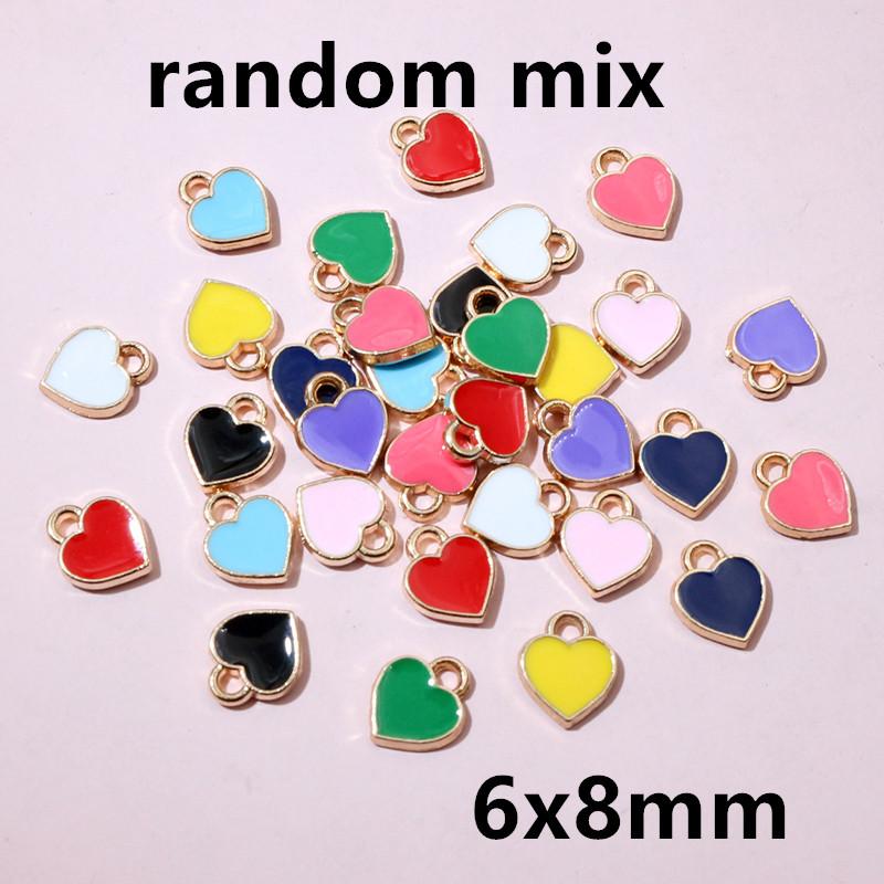 50Pcs 7x8mm Small Colorful Alloy Heart Charms Cute Love Pendants For DIY Bracelet Necklaces Jewelry Making Accessories