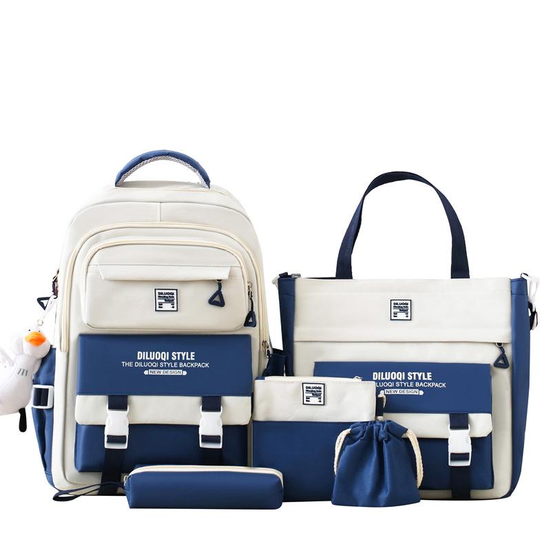 

TS JYL laptop bag,American Retro Backpack Girl New Color Block 4 Sets Student School Bag Does not include pendants синій