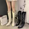 Winter New Western Cowboy Boots Women Pointed Toe High Heel Shoes Ladies Embroidery Chelsea Boots Zapatos Mujer
