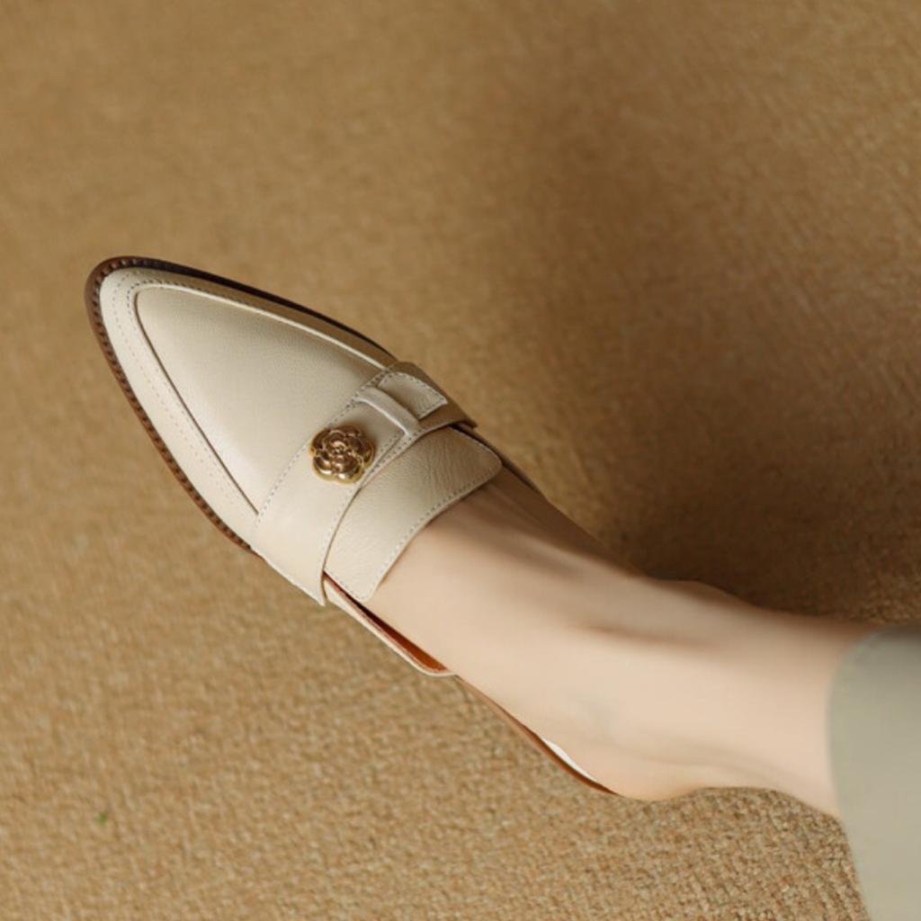 Soft Leather Pointed Head Half Slippers Women's Thick Heel 2025 New Slippers Women's Summer Outer Wear Middle Heel