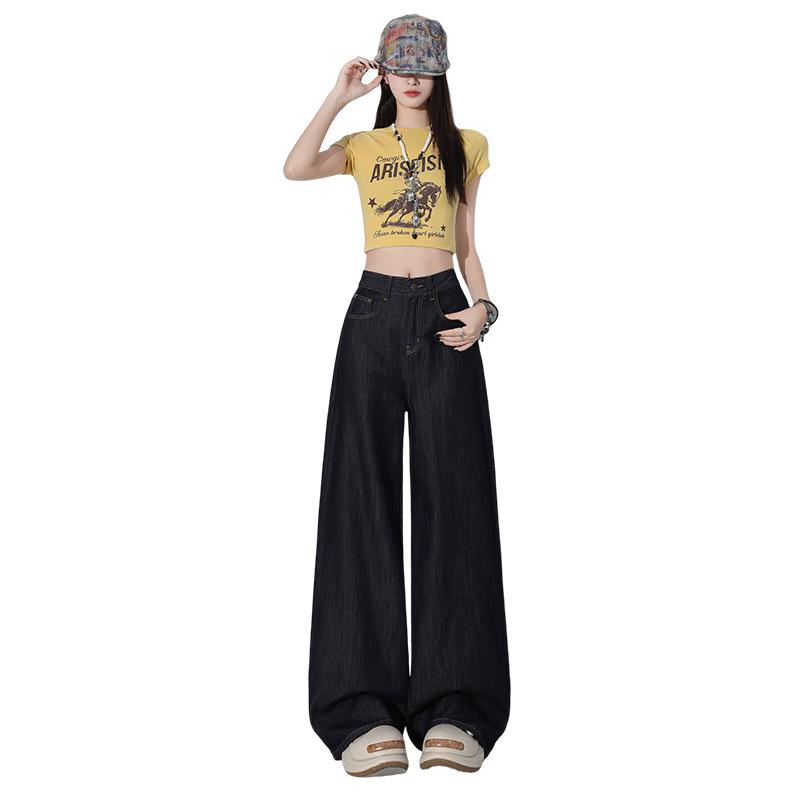 Women's White Tencel Wide-Leg Jeans - Summer 2025, High-Waisted, Loose, Floor-Length, Slimming.