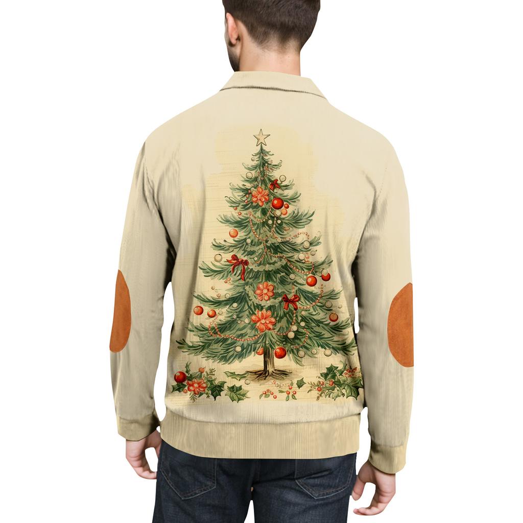 Weihnachtsdruck 3-Knopf - Herren-Sweatshirt mit Stehkragen, lässiger Outdoor-Kapuzenpullover mit Schnalle