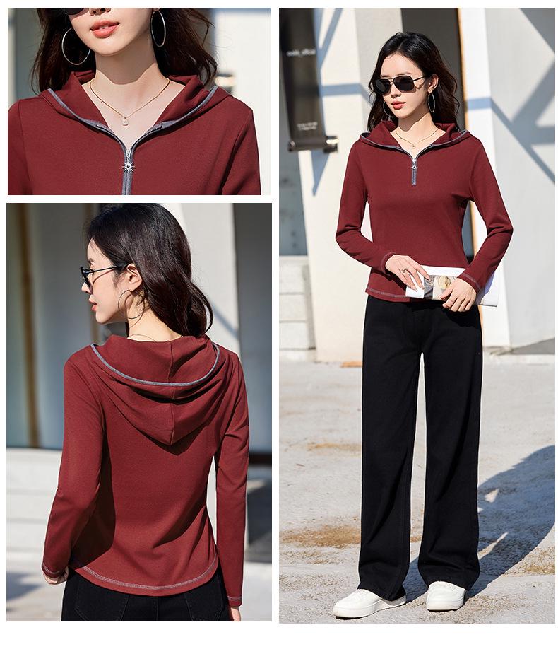 Women's Slimming Cotton Hooded Long Sleeve T-shirt - Stylish for Spring to Winter