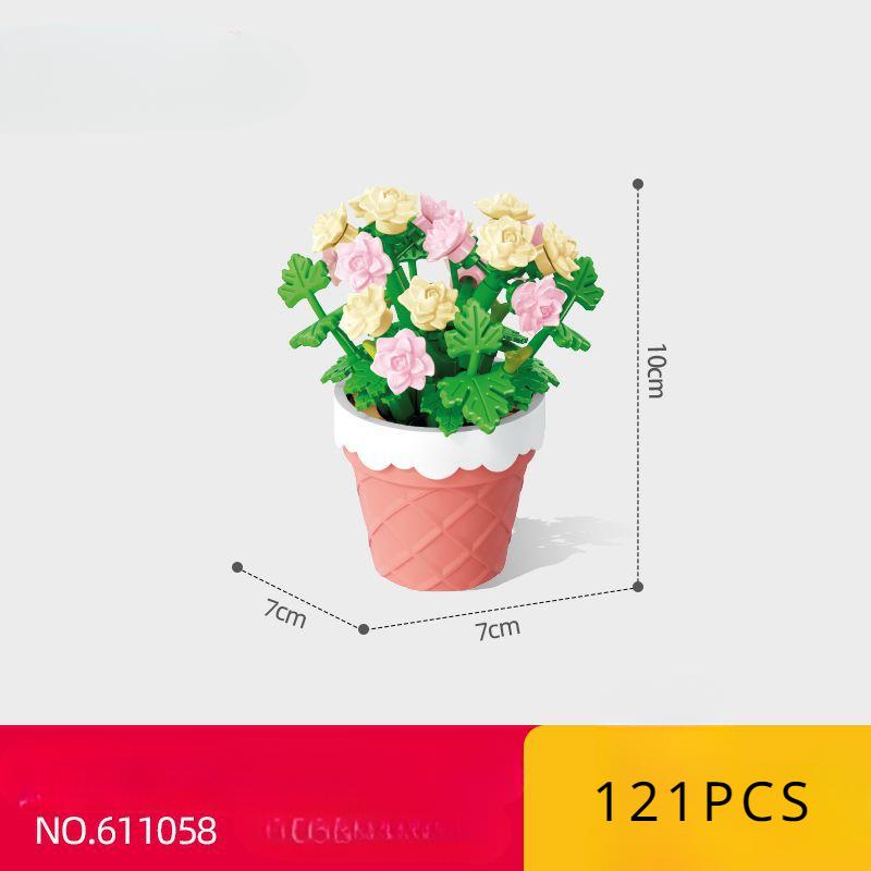 Block Flower Valentine's Day Multi -meat Potted Plastic Plasma Decoration Puzzle Assembly Building Block Toys