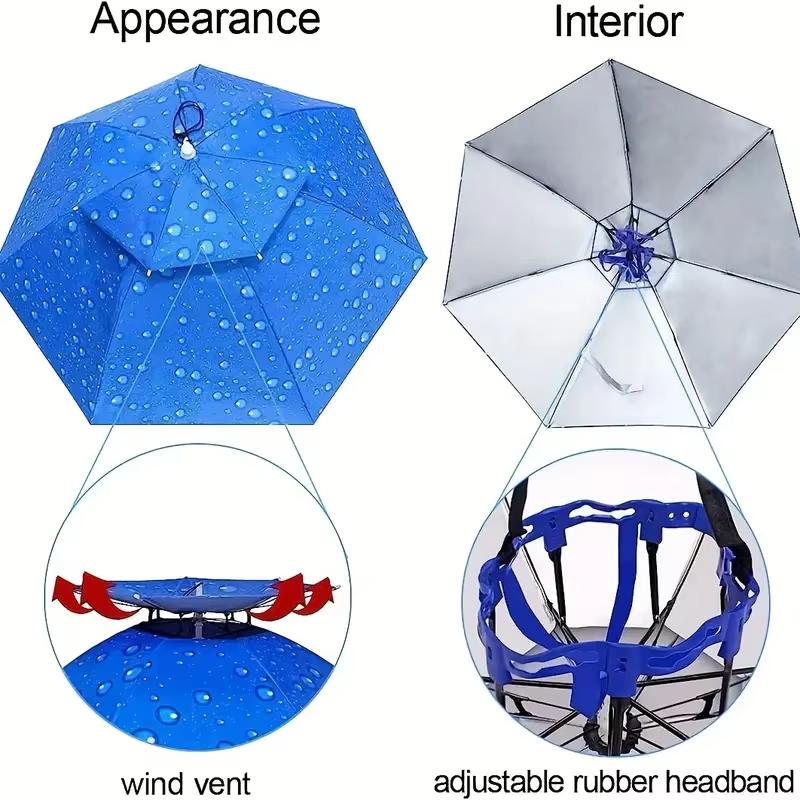 Rain Umbrella Hat Foldable Sun Shade Waterproof Fishing Headwear Cap Beach Head Hats Double-Layer UV Protection Sunscreen