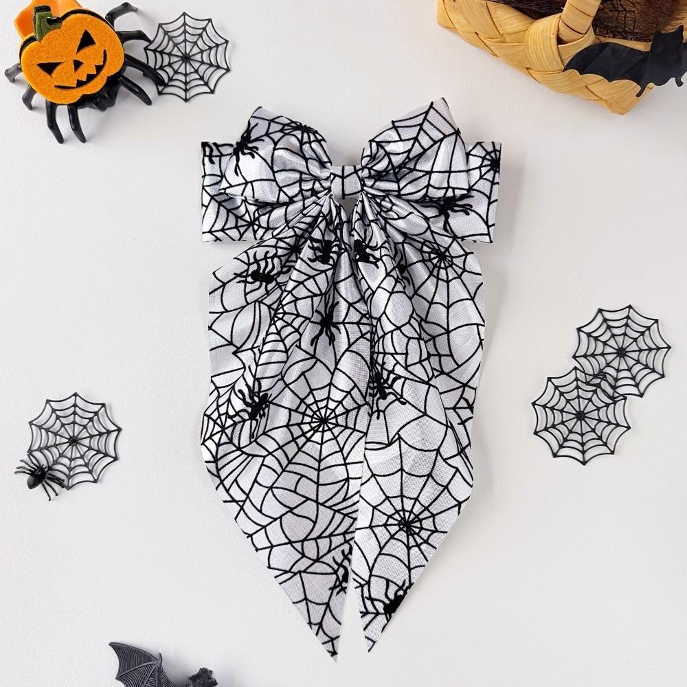 Gothic Spider Web Hair Bow Spring Clip Halloween Scrunchie Fashion Pumpkin Hair Clip Cosplay