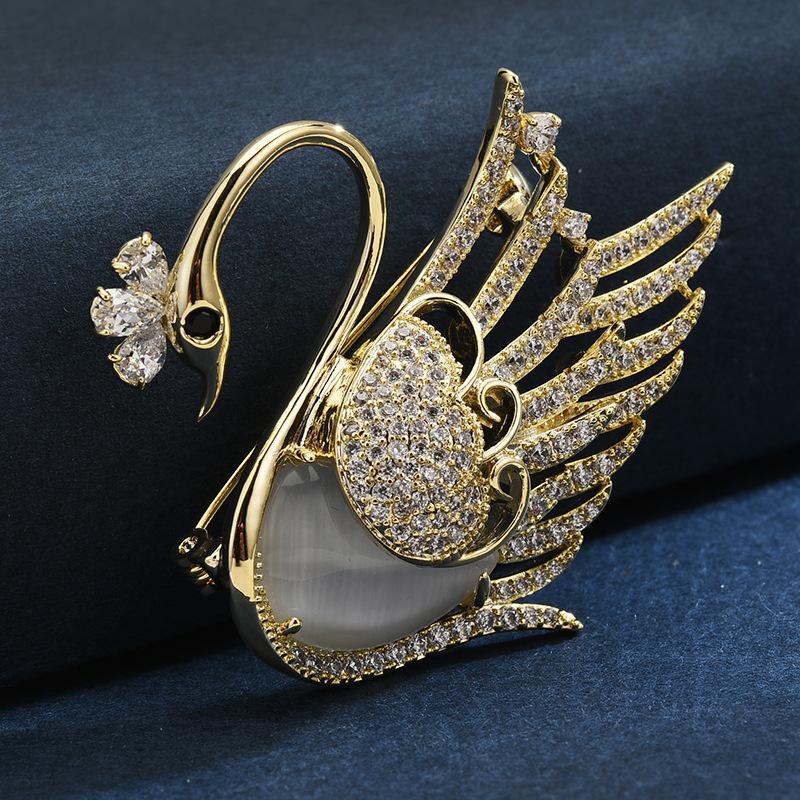 

Brooch, micro-set zircon, swan corsage, high-end women s easiest for match animal creativity