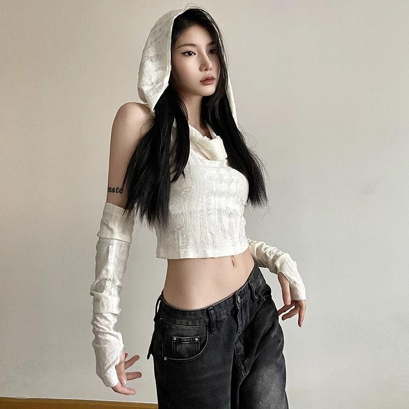 Women's Summer Sleeveless Hooded Crop Top: Sexy, Ripped, Cross-Border Wasteland Style