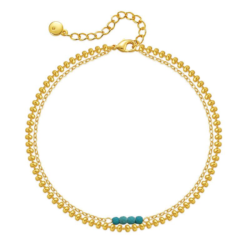 Gold Plated Double Layer Beaded Chain with Turquoise Accent Anklet
